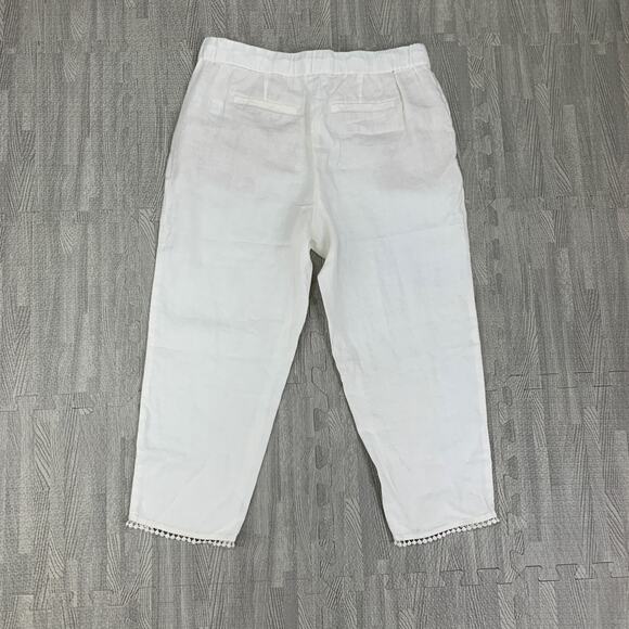 Talbots Pants Womens 4P Petite Snow Mid Rise Linen Elastic Waist Pom Pom Pocket - Picture 9 of 11